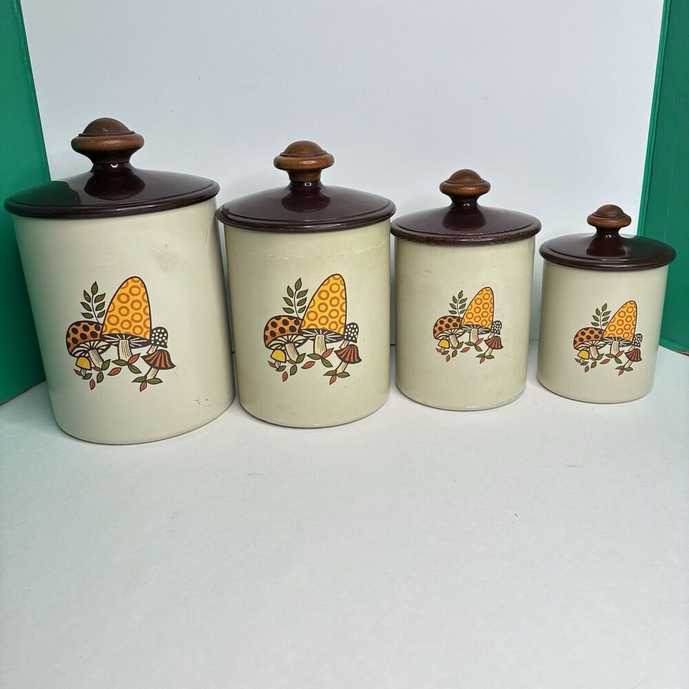 Vintage 1970's West Bend Mushroom Aluminum Kitchen Containers Canisters Set of 4